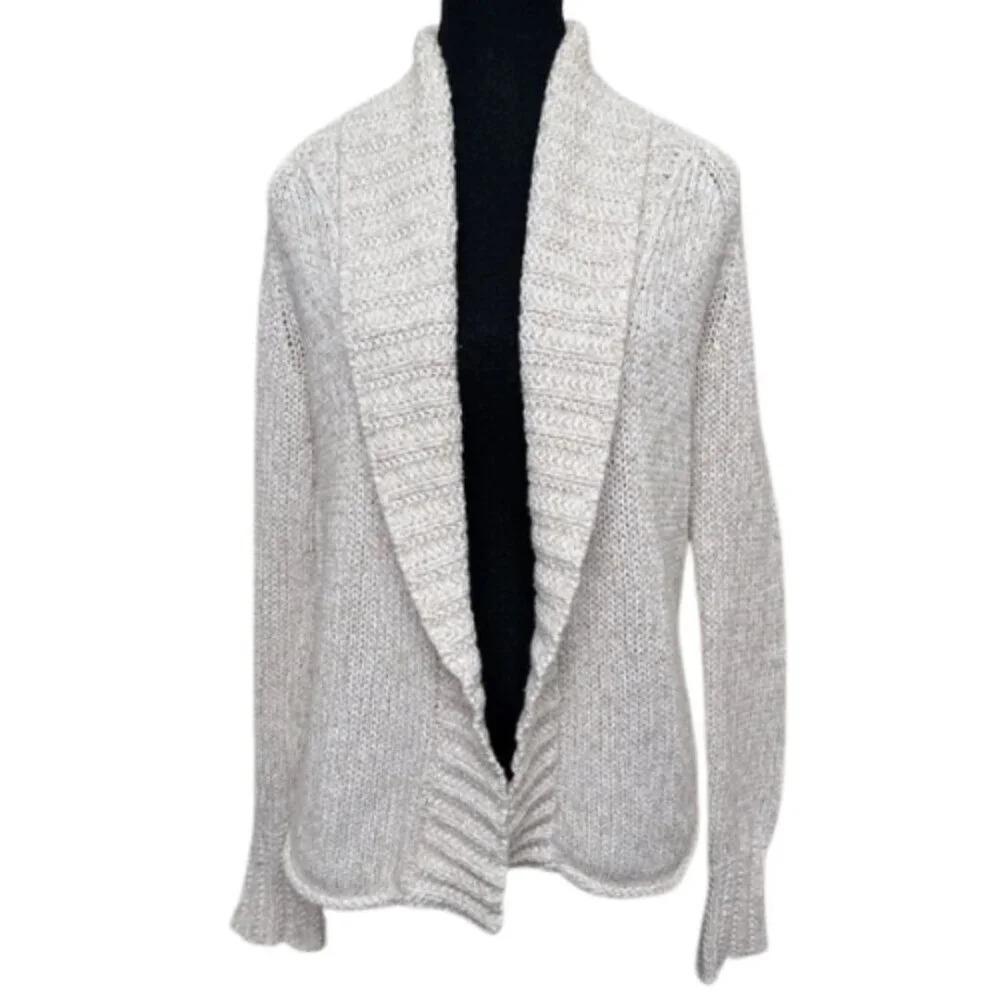 GAP Womens Small Vintage Marble Chunky Knit Shawl Collar Open Beige Cardigan